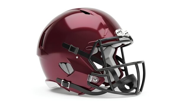 Maroon American football helmet with a dark facemask isolated on a white background, symbolizing team sports and athletic protection