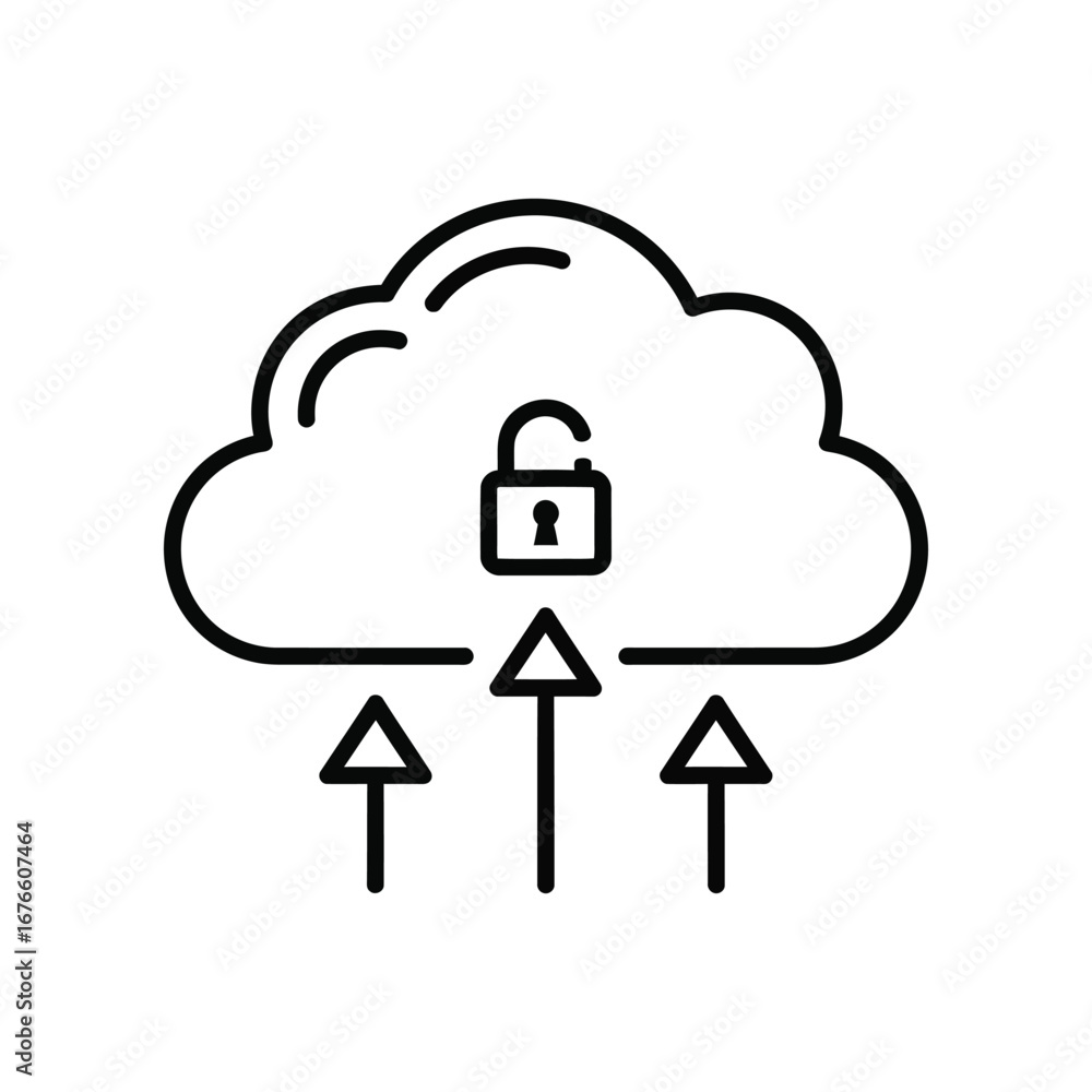 Poster cloud security illustration: a minimalist illustration that conveys data protection, cloud computing