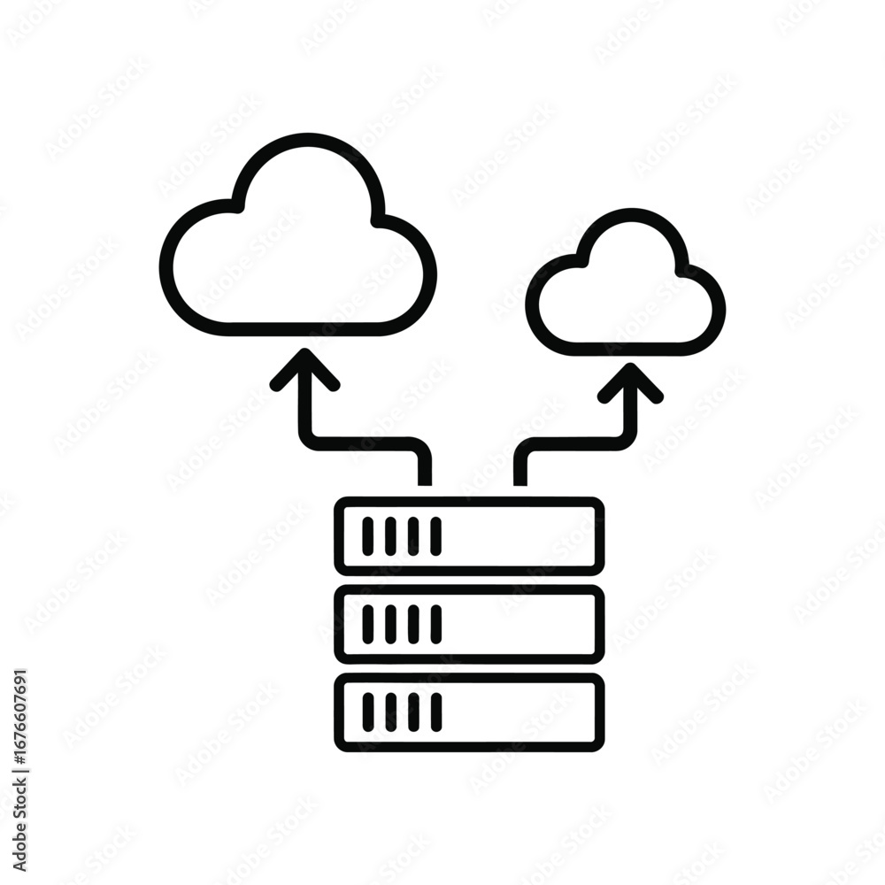 Poster cloud data connection: a minimalist line drawing shows a network of servers connected to the cloud. 