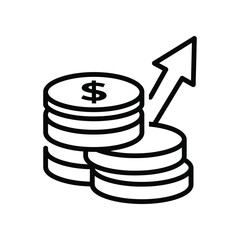 Financial Growth Symbol: A simple, clean graphic shows stacks of coins with an upward arrow, symbolizing financial growth and prosperity in a business and investment.