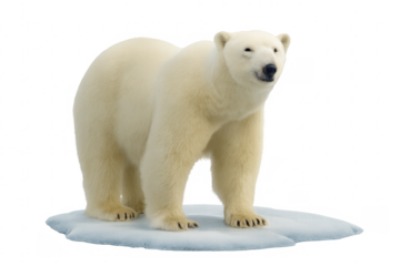 Polar bear standing on melting ice floe with transparent background