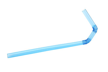 Bent blue plastic drinking straw on black background