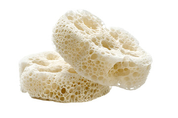 Two natural loofah sponges close up view on black background