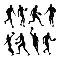 Rugby Player Silhouette Set – Male Athletic Poses in Dynamic Vector Style