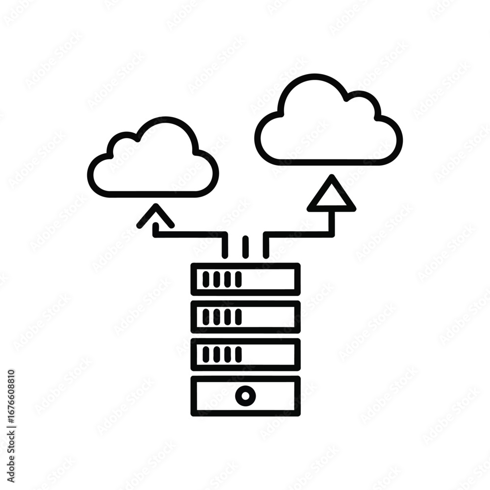 Poster cloud data management icon: a minimalist icon depicting seamless data synchronization and storage, r