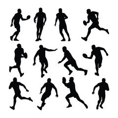 Rugby Player Silhouette Set – Male Athletic Poses in Dynamic Vector Style