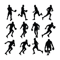 Rugby Player Silhouette Set – Male Athletic Poses in Dynamic Vector Style