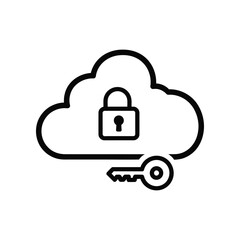 Cloud Security: An emblematic vector illustration showcasing a digital cloud interwoven with a padlock and key, representing the concept of data security and protected cloud services.