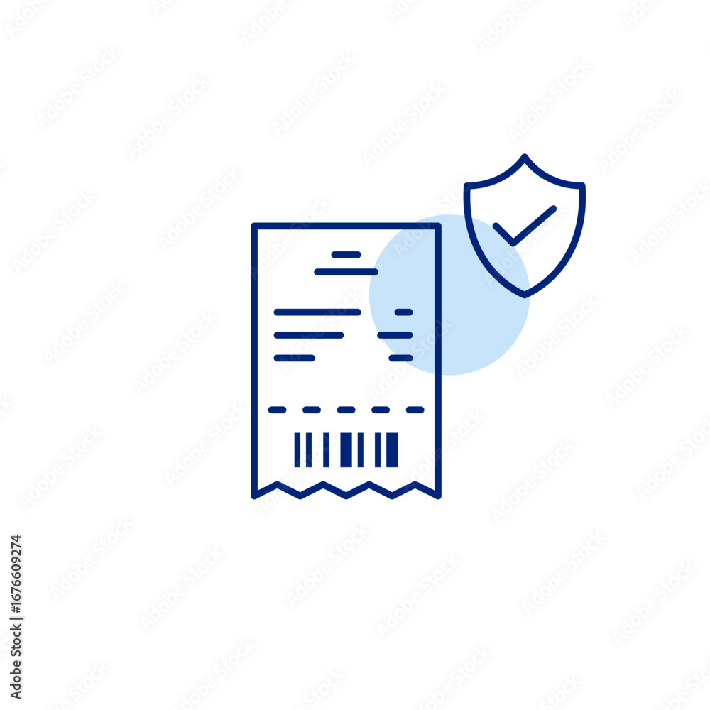 Poster secure payment, fraud protection. trusted billing. receipt with barcode, shield and checkmark. pixel