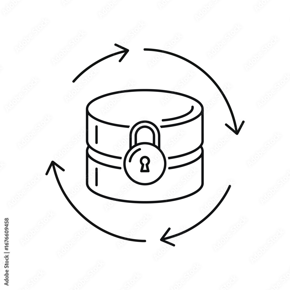 Poster data protection: digital fortress, a minimalist illustration showcasing a secure database with lock 