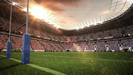 Animation of rain over sports stadium - Powered by Adobe