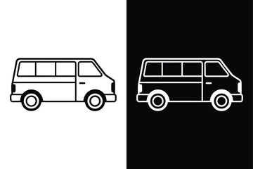 Black and White Minivan Line Drawing. Clean Vector Icon Design