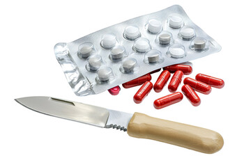 Pills capsules knife suicide attempt self harm