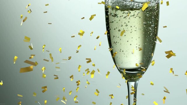Animation of confetti over glass of champagne