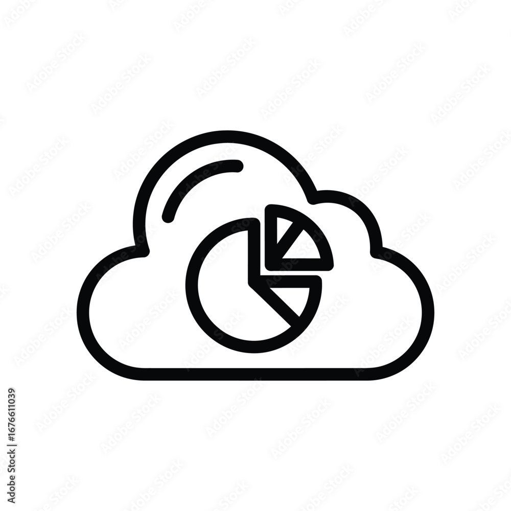 Poster cloud data visualization: a modern, minimalistic illustration of a cloud, cleverly housing a pie cha