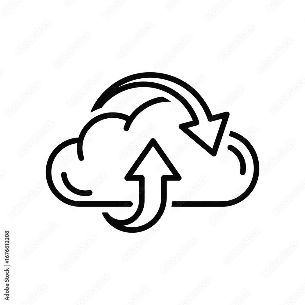 Poster cloud data transfer: a sleek, minimalist line art depiction of data transfer, featuring a stylized c