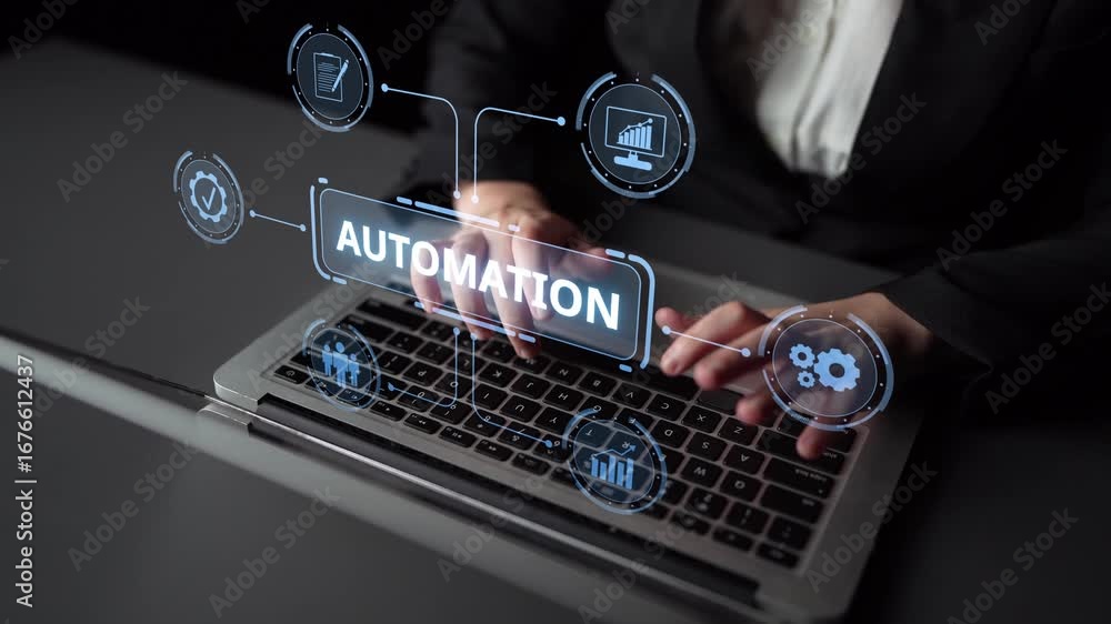 Poster modern automation drives workflow efficiency by connecting systems, people, and data. with intellige