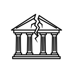 Fototapeta premium Cracked Building: A stark black-and-white illustration of a classically styled building, bisected by a dramatic crack, symbolizing fragility and potential collapse. 