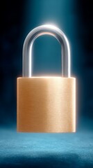 Fototapeta premium Closeup of a padlock on blue background, security, privacy, and data protection concept.