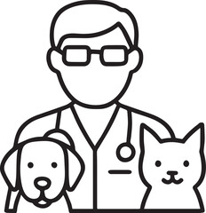 Veterinarian doctor with dog and cat line icon vector on white background.