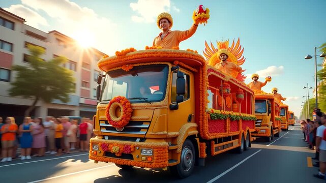 Design elegant Labour Day Parade Float visuals showcasing intricately decorated thematic displays dynamic worker processions premium photostock artistry for public parades in  Photo Stock  Concept  an