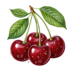 Fresh cherries isolated on transparent background