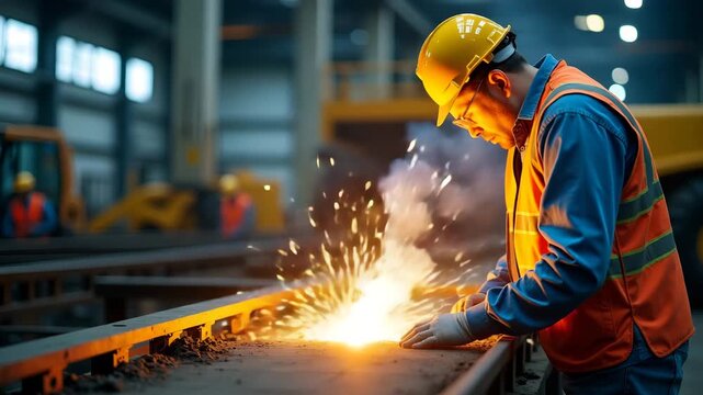 Labour Day Industrial Workers in Action: Expert Craftsmanship, Teamwork & Operational Efficiency in Production Sites - Professional Stock Visuals with Empty Space