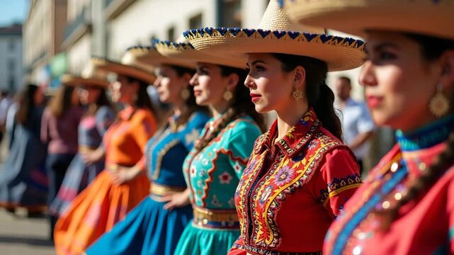 Develop a vivid visual concept showcasing Mexican festival costumes with intricate traditional details vibrant colors and elegant design elements for cultural events. in  Photo Stock  Concept  and emp