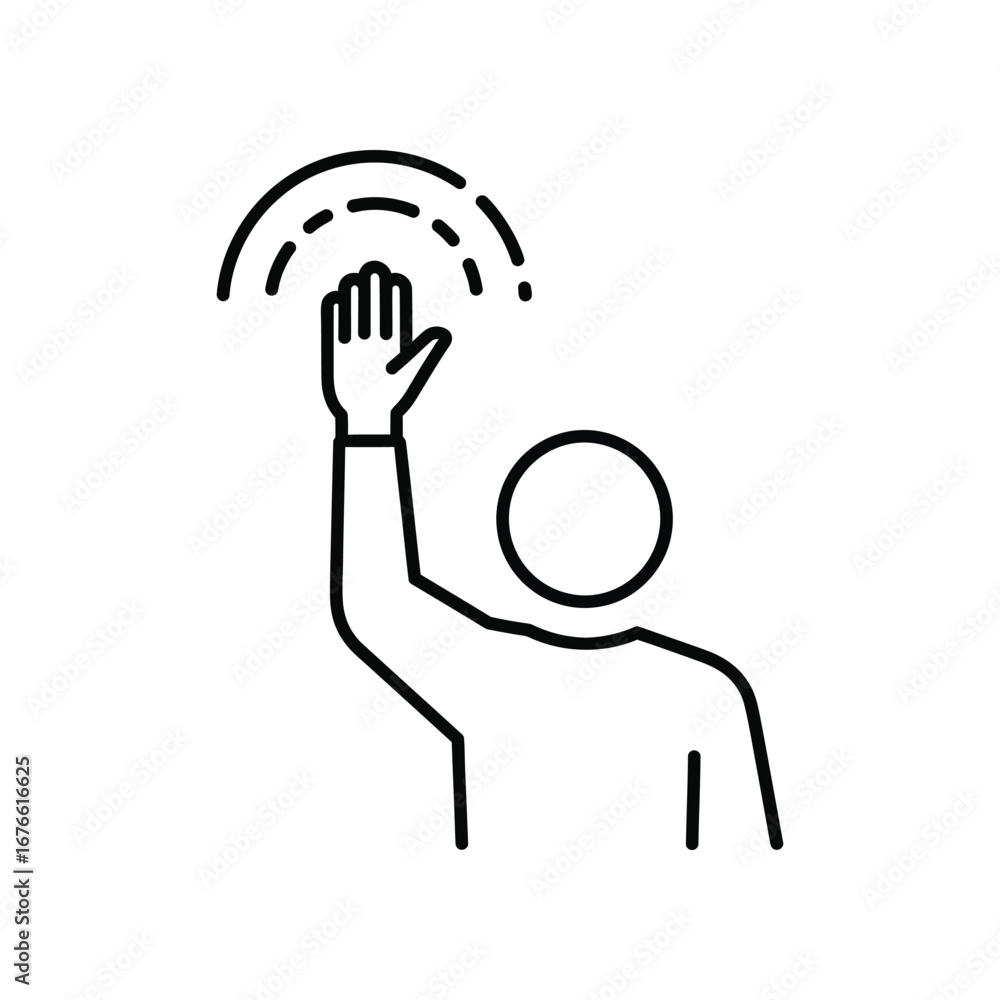 Poster digital interaction: a minimalist illustration captures a figure with their hand raised. emanating f
