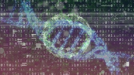 Animation of glitch technique over digital brain, dna helix, looping binary codes and nucleotides - Powered by Adobe