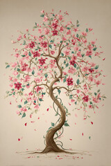 Whimsical Cherry Blossom Tree Illustration