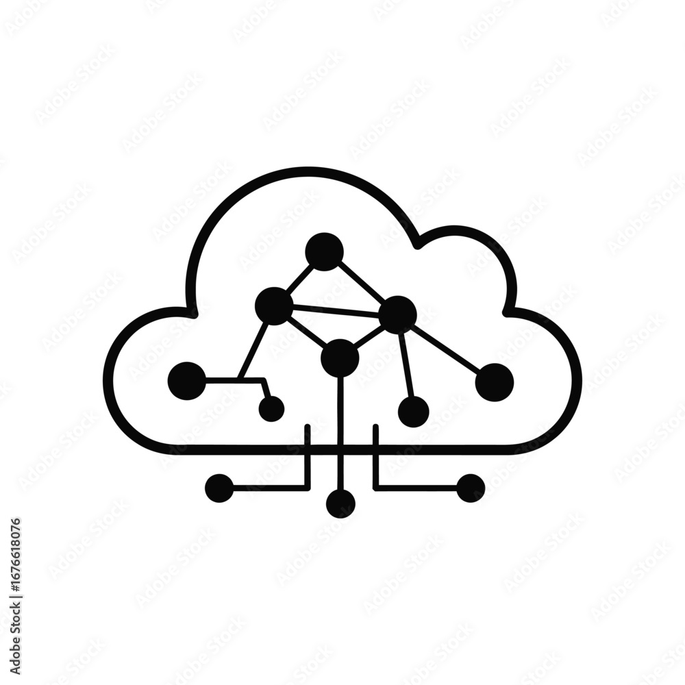Aufkleber cloud network schematic: a digital illustration showcasing a simplified depiction of a network withi