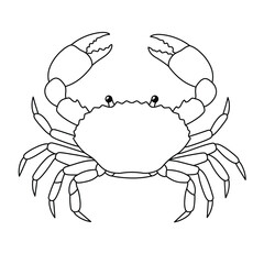 A black line drawing of a crab on a white background