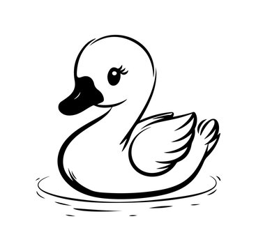 This charming cartoon duck illustration features a cute bird swimming peacefully in water, perfect for children&rsquo;s designs, crafts, or playful themes.