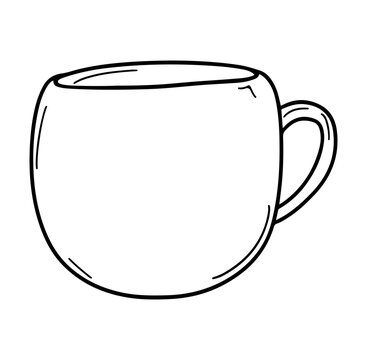 Hand-drawn outline of a blank coffee mug or tea cup, perfect for customization. Ideal for use in kitchen designs, menus, or cafe branding projects.