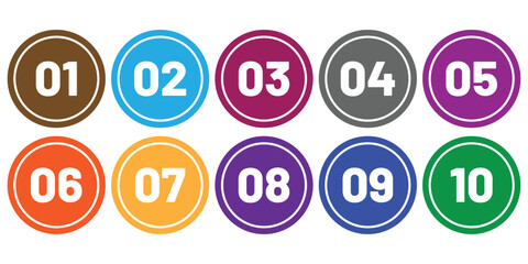 Set of Round 1-10 numbers icon for education. Vector illustration.