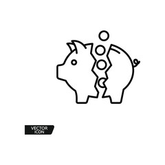 Broken Piggy Bank Icon: An icon portrays the concept of a broken piggy bank, with coins spilling out, a symbolic representation of financial loss or depleted savings.
