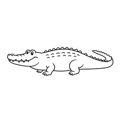 A black and white crocodile outline on a white background