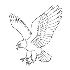 a black and white drawing of an eagle with its wings spread