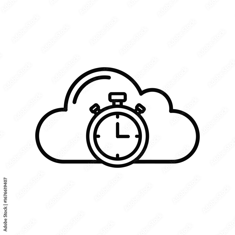 Poster cloud timing concept: a conceptual minimalist line art of cloud integrating timer, representing spee