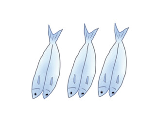 Illustration of a set of three open blue fish seafood products