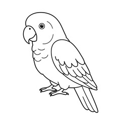 A black and white parrot outline on a white background for coloring