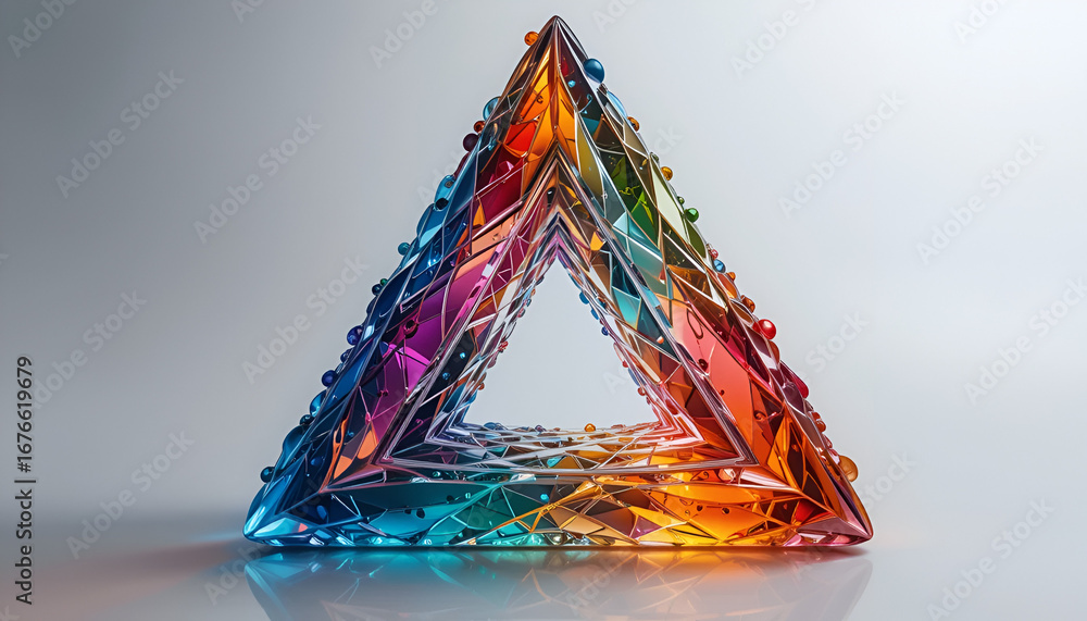 Poster a colorful crystal triangle refracting light and creating a rainbow effect