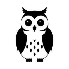 A stylized owl icon with large eyes. Simple black and white graphic of a wise bird, perfect for logos, emblems, or educational symbols. Symmetrical and bold design.