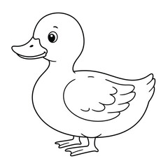 A black and white duck outline on a white background for coloring