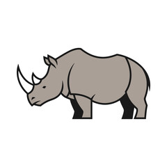Fototapeta premium A simple and bold cartoon rhinoceros illustration. This strong safari animal character is shown from the side, isolated on a white background. Great for logos or icons.