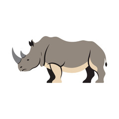 Obraz premium A powerful rhinoceros illustration in a side view. This large herbivorous mammal from Africa is depicted in a clean, graphic style, isolated on a white background.