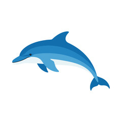 Fototapeta premium A cheerful blue dolphin jumping from the water. A vibrant and friendly graphic of a marine mammal, perfect for children's books, eco-tourism, or aquarium themes.
