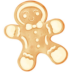 Watercolor hand drawn Christmas themed gingerbread man cartoon