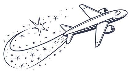 Cartoon Airplane Shooting Star Trail Sparkles Travel Adventure Vector Illustration